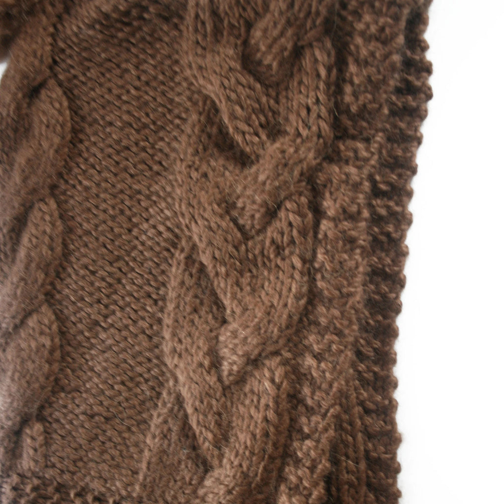 One Piece Hand Knit Baby Alpaca Blend Scarf and Hat for Women and Men - Brown - ARGUA