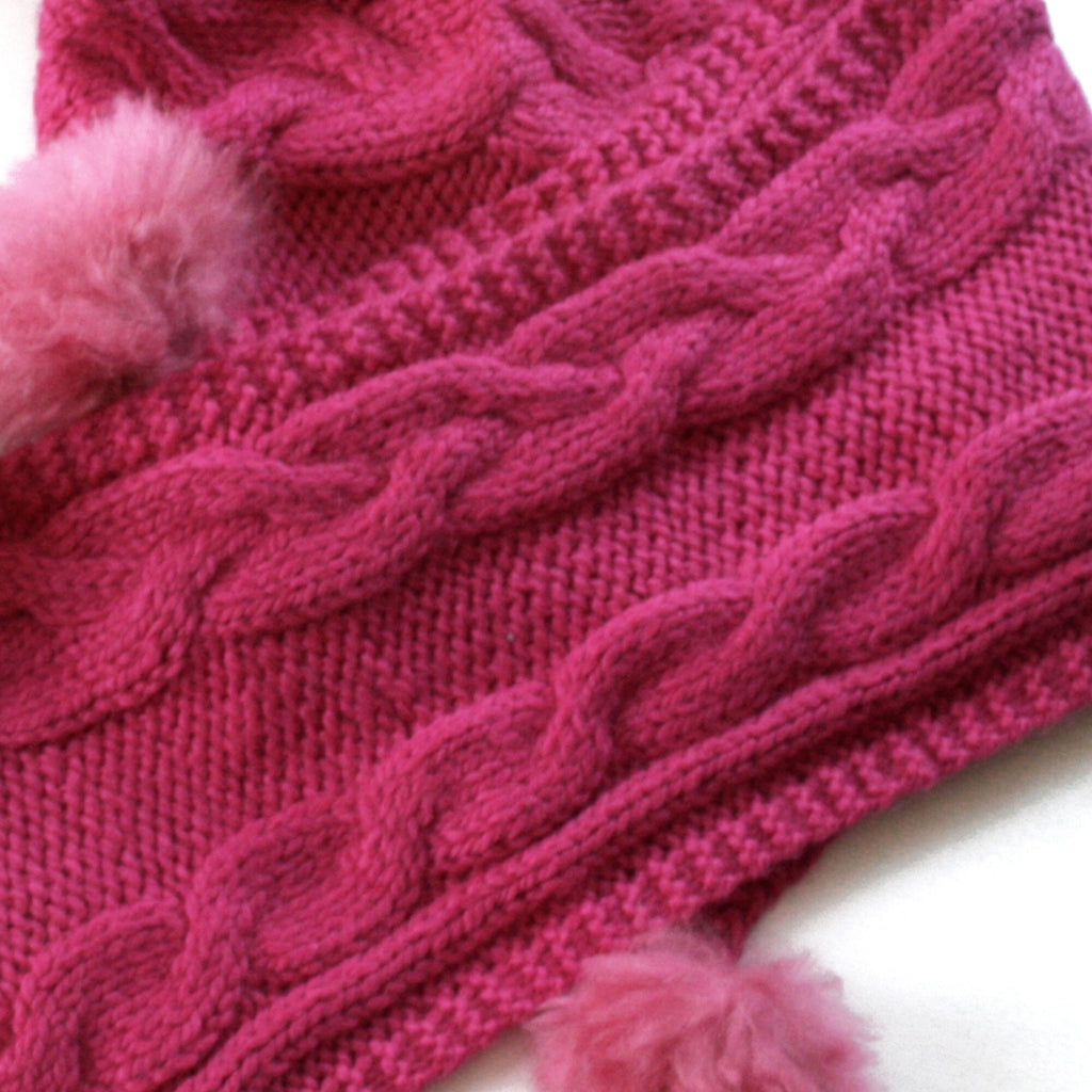 One Piece Hand Knitted Baby Alpaca Blend Hooded Hat  Scarf Women - Pink - ARGUA