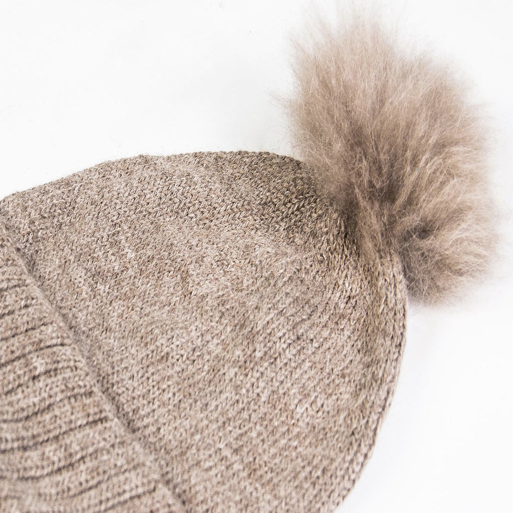 100% Baby Alpaca Beanie Hat in Beige - One Size - ARGUA