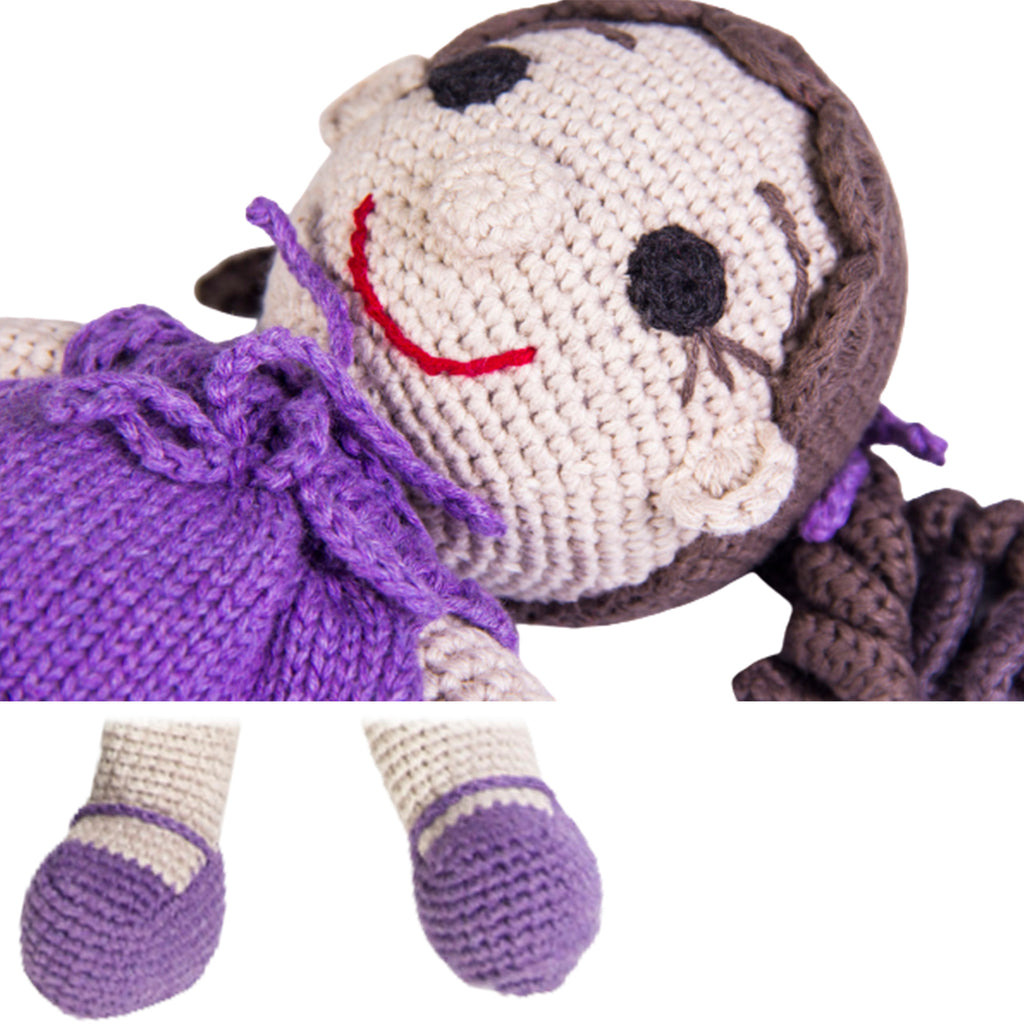 100% Cotton Rag Plush Doll Toy ~ Lt Purple/Gray Hair - ARGUA