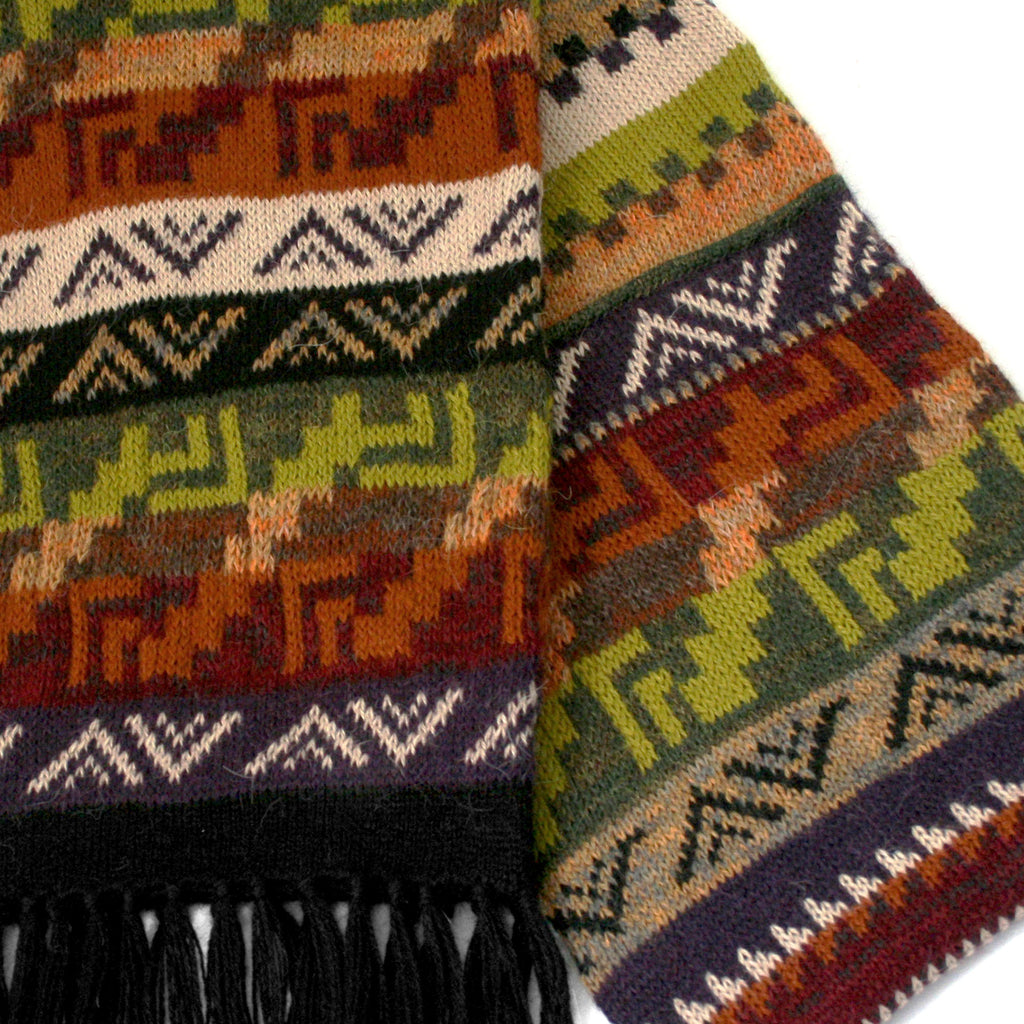 Multicolored Alpaca Wool Scarf with Andean Design - Black Fringe - ARGUA