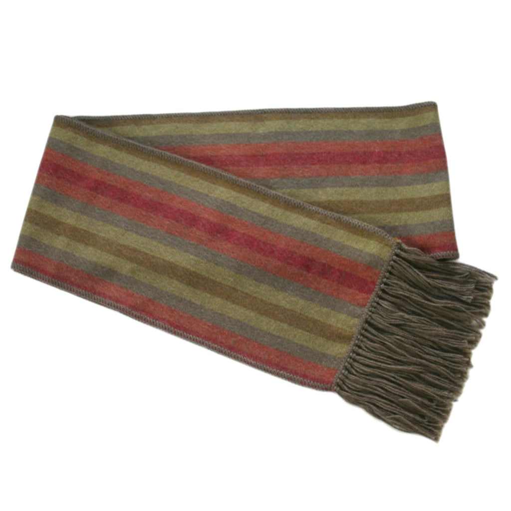 Striped Woven Blended Coarse Alpaca Scarf ~ Green/Orange - ARGUA