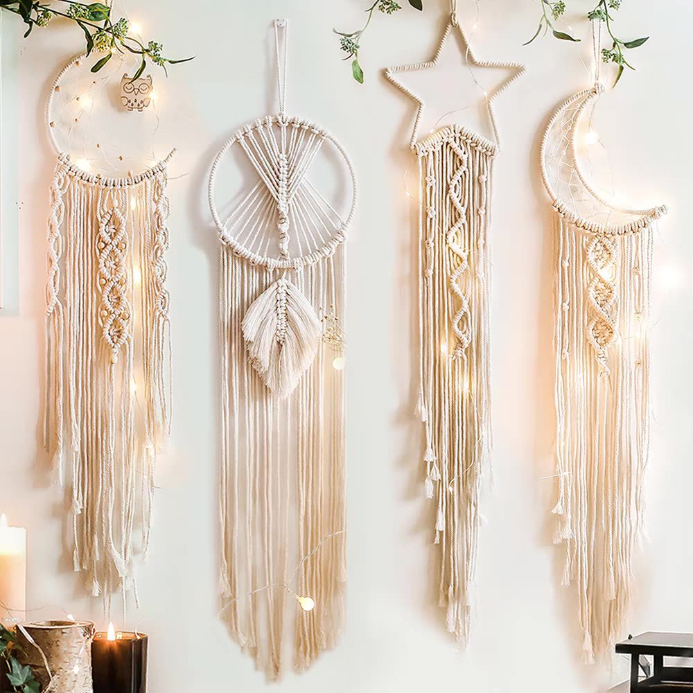 Woven Tapestry Star Moon Decoration Dreamcatcher Hanging Lamp Bedroom Wall Hanging - ARGUA