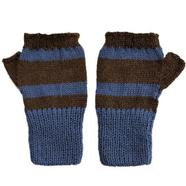Chic 100% Alpaca Fingerless Mittens - Teal Blue / Brown - ARGUA