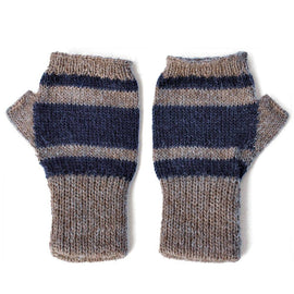 Cozy 100% Alpaca Fingerless Gloves - Lt Rose Gray / Blue - ARGUA