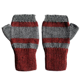Elegant 100% Alpaca Fingerless Mittens - Flecked Burgundy / Gray - ARGUA