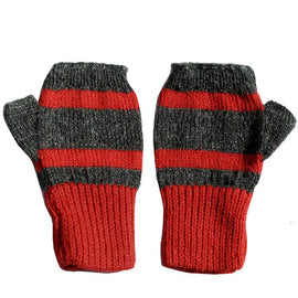 Fashion-Forward 100% Alpaca Fingerless Mittens - Red / Charcoal Gray - ARGUA