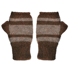 Fashionable 100% Alpaca Fingerless Gloves - Brown / Lt Brown - ARGUA