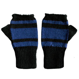 Sleek 100% Alpaca Fingerless Mittens - Black / Sapphire Blue - ARGUA