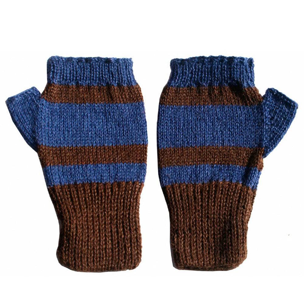 Trendy 100% Alpaca Fingerless Gloves - Brown / Sapphire Blue - ARGUA