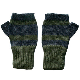 Trendy 100% Alpaca Fingerless Mittens - Forest Green / Flecked Dk Blue - ARGUA