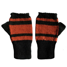 Unique 100% Alpaca Fingerless Gloves - Black / Terracotta - ARGUA