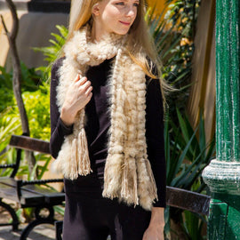 100% Baby Alpaca Fur Scarf - Beige - ARGUA