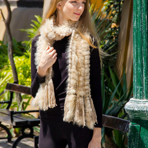 100% Baby Alpaca Fur Scarf - Beige - ARGUA