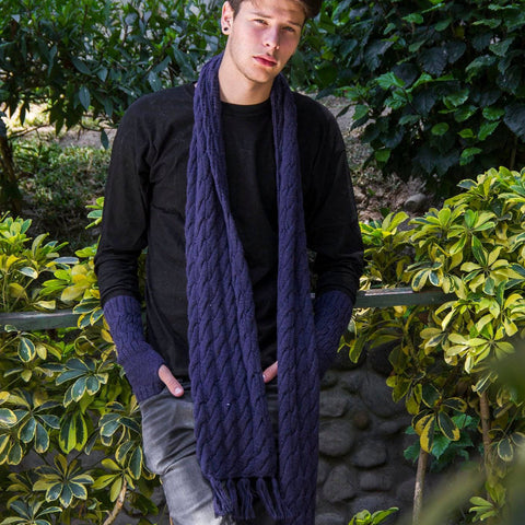 Hand Knit 100% Baby Alpaca Scarf and Fingerless Mittens ~ Purple - ARGUA