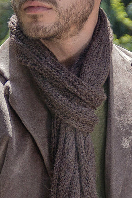 Hand Knit 100% Baby Alpaca Scarf for Women - Brown - ARGUA