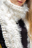 Hand Knit 100% Baby Alpaca Scarf w/ Fur Applications - Women - Off-White - ARGUA