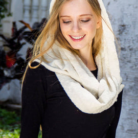 Infinity 100% Baby Alpaca Knitted Scarf - Wrap for Women - Off-White - ARGUA