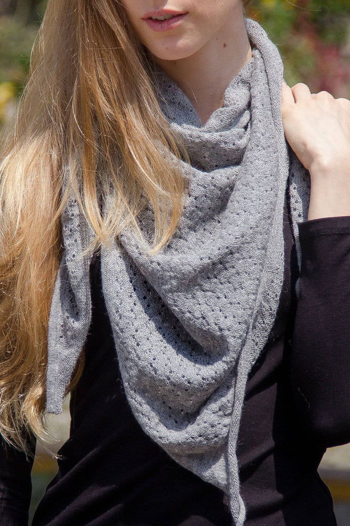 Triangle 100% Baby Alpaca Lightweight Knitted Scarf ~ Gray - ARGUA