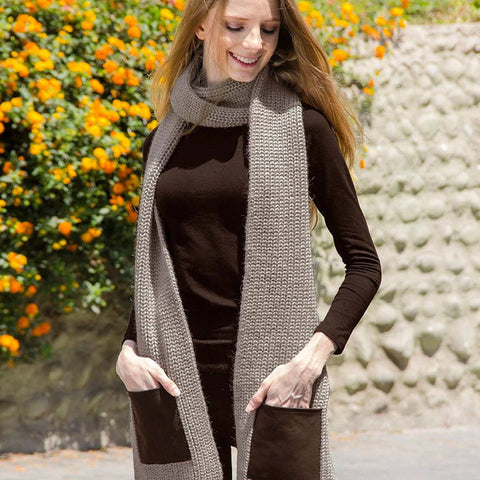 100% Alpaca Scarf  with Pockets - Beige - ARGUA