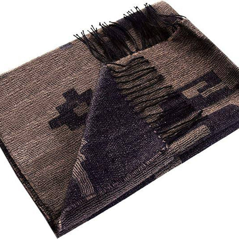 100% Baby Alpaca Wool Scarf Shawl Wrap Stole, Women, Brown/ Dk Blue / Black - ARGUA