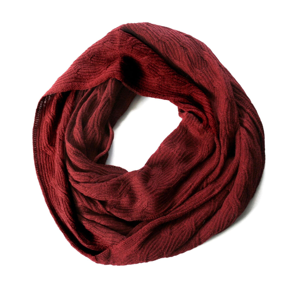 Infinity 100% Baby Alpaca Knitted Scarf - Wrap for Women - Burgundy - ARGUA