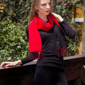 Reversible 100% Baby Alpaca Woven Scarf - Natural Fiber Wrap for Women and Men - Black/Red - ARGUA