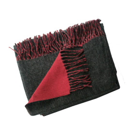Reversible 100% Baby Alpaca Woven Throw Blanket ~ Dk Gray / Red - ARGUA